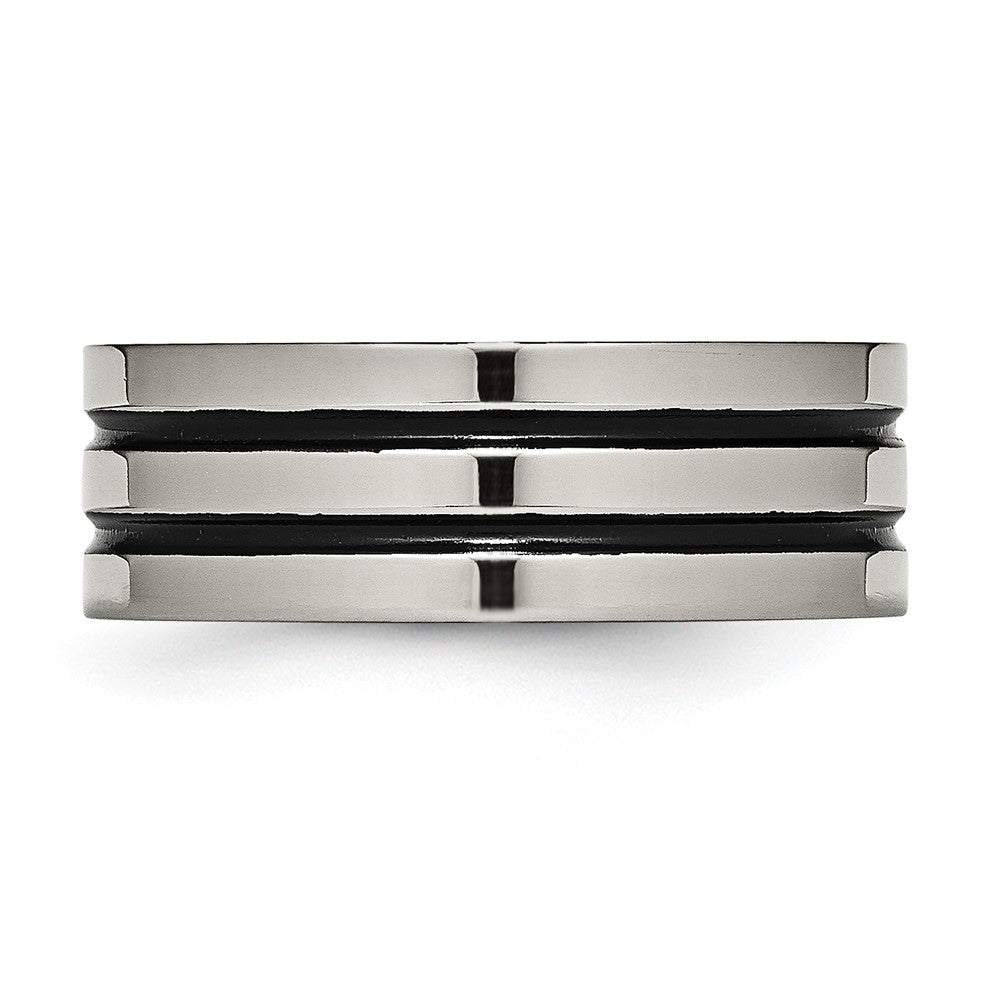 Chisel Titanium Polished Black Enamel Grooved 8mm Flat Band