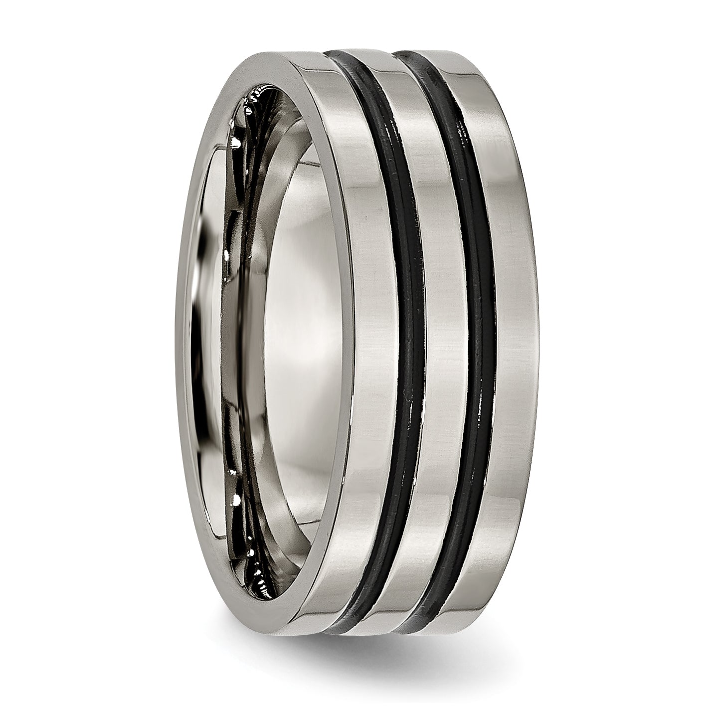 Chisel Titanium Polished Black Enamel Grooved 8mm Flat Band