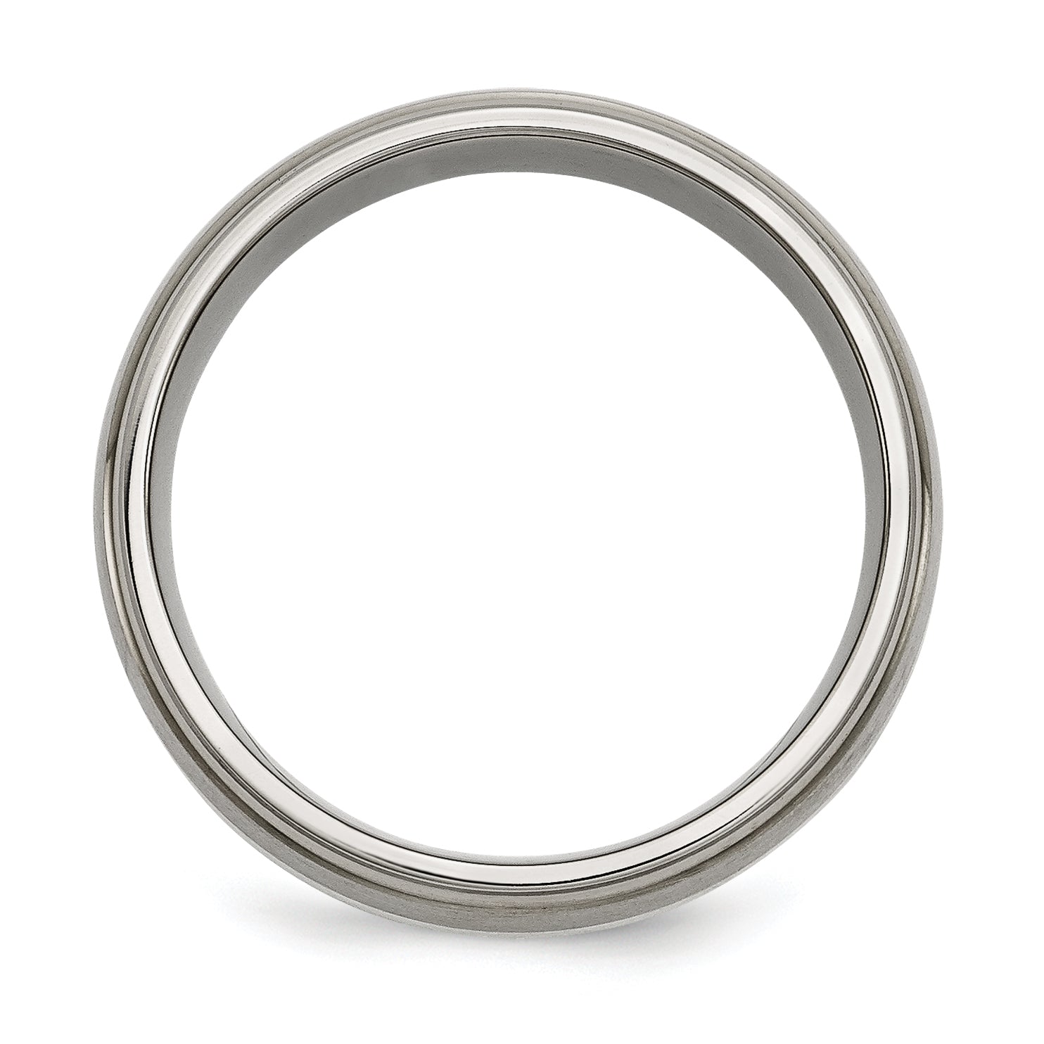 Chisel Titanium Brushed and Polished with Sterling Silver Inlay 8mm Ridged Edge Band