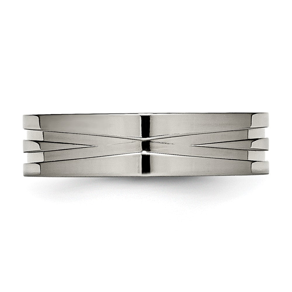 Chisel Titanium Polished X-Design 6mm Grooved Flat Band