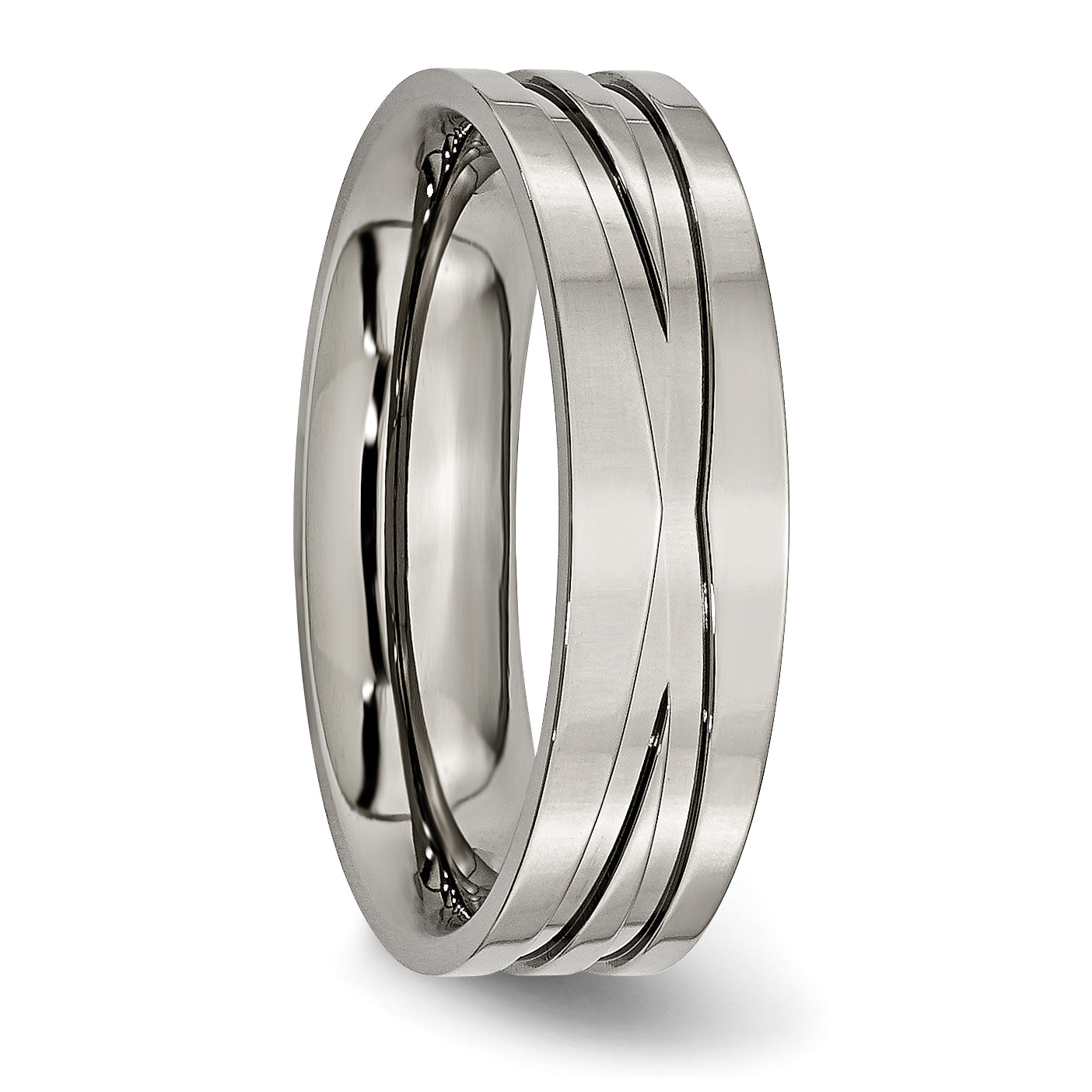 Chisel Titanium Polished X-Design 6mm Grooved Flat Band