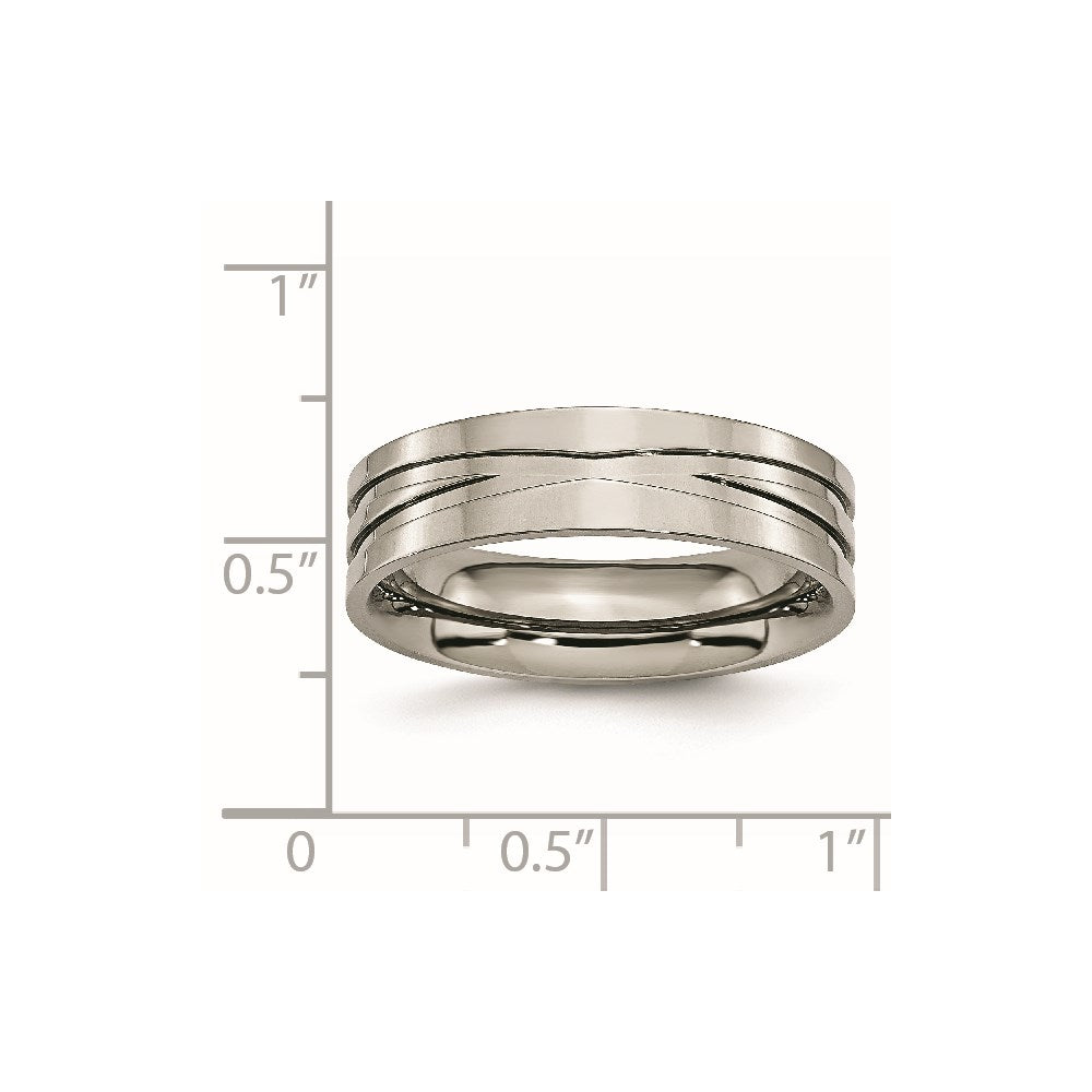 Chisel Titanium Polished X-Design 6mm Grooved Flat Band