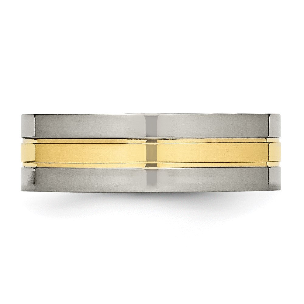 Chisel Titanium Polished Yellow IP-plated 7mm Grooved Band