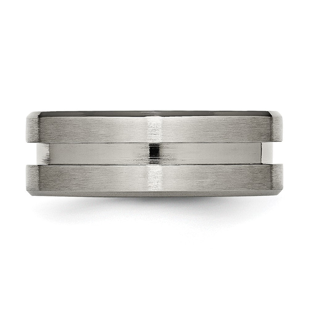 Chisel Titanium Brushed and Polished 8mm Grooved Flat Band