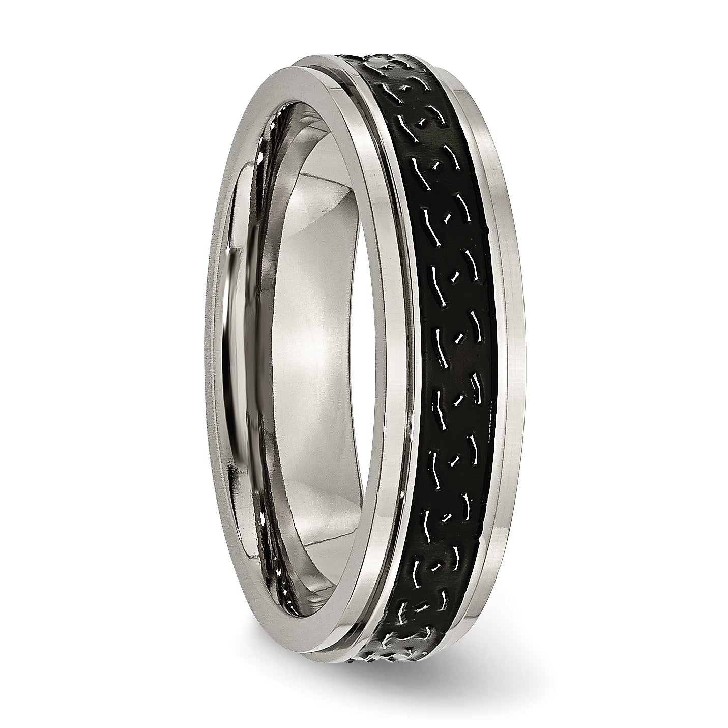 Chisel Titanium Polished Black Enamel Braid Design 6mm Ridged Edge Band