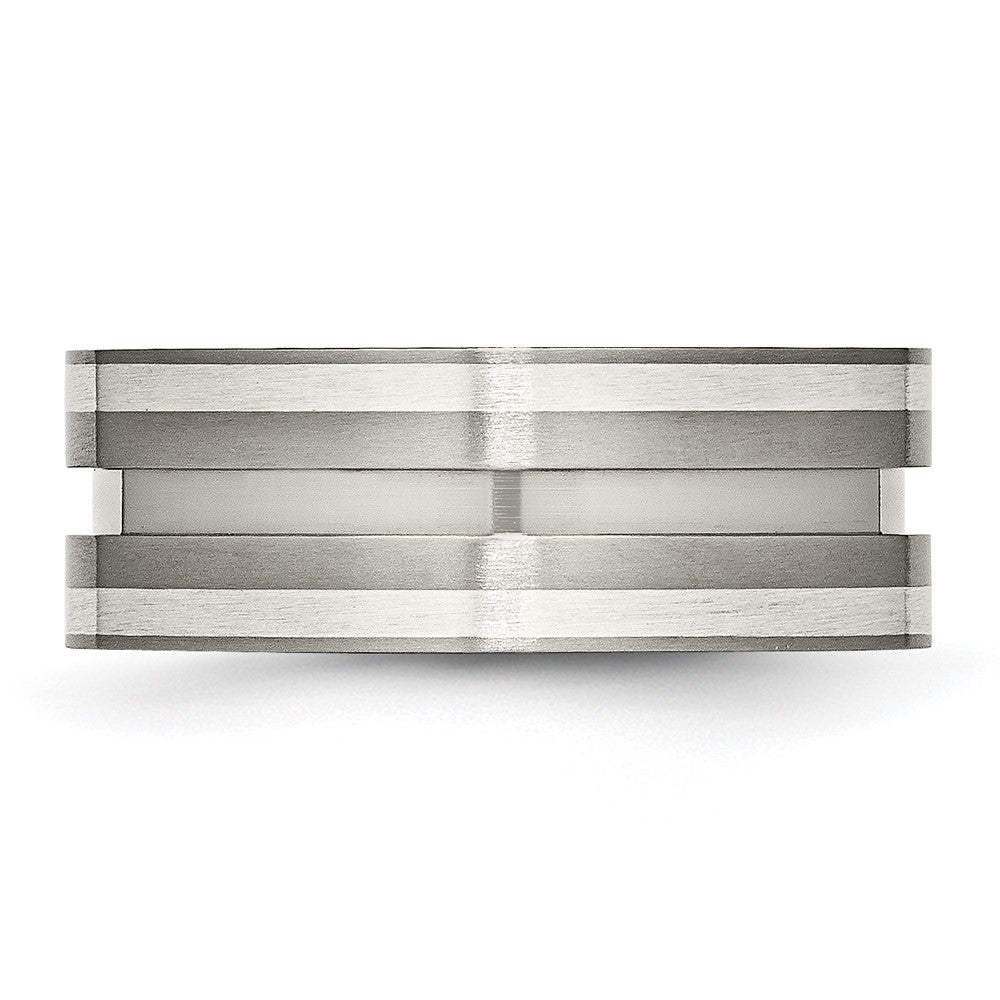 Titanium Brushed w/Sterling Silver Inlay 8mm Grooved Band