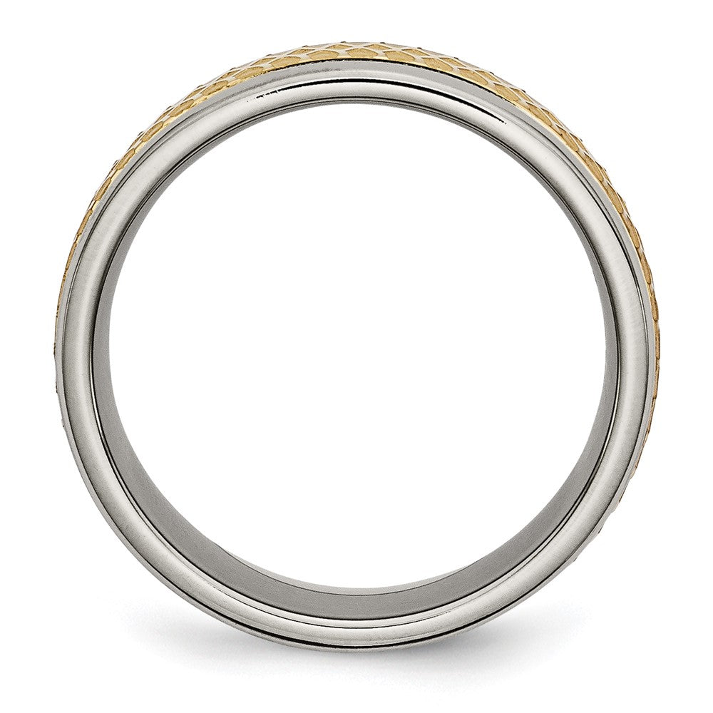 Titanium 8mm Yellow IP-plated Ridged Edge Fancy Brushed Band