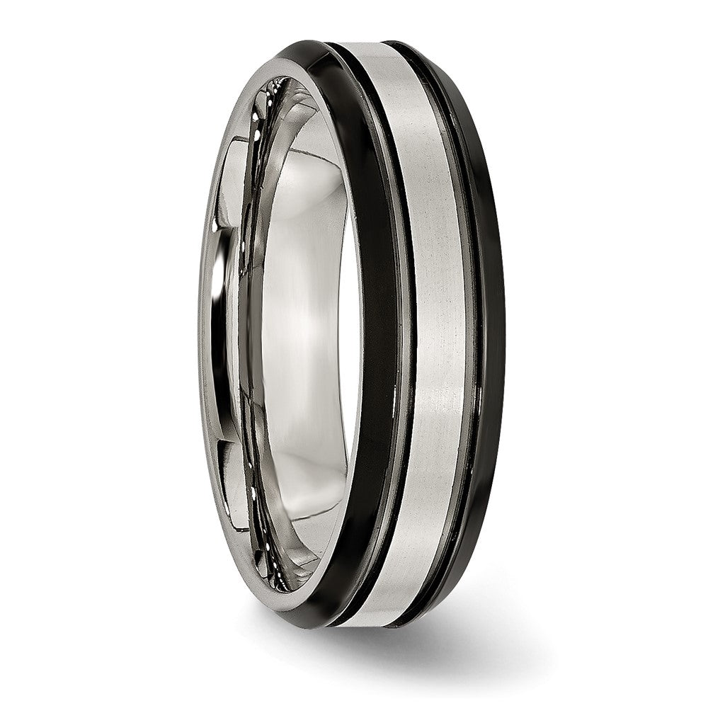 Titanium Beveled Edge 6mm Black IP-plated Satin/Polished Band