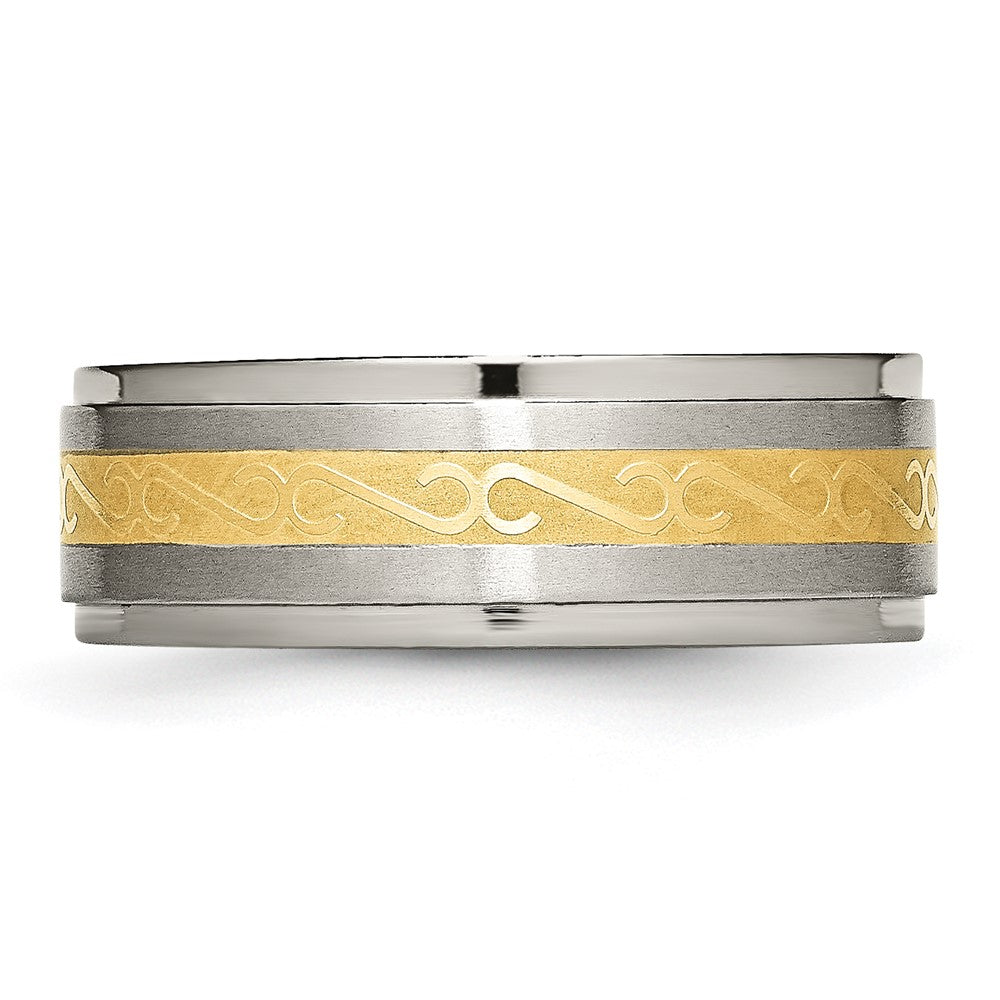 Titanium 8mm Yellow IP-plated Satin/Polished Ridged Edge Band