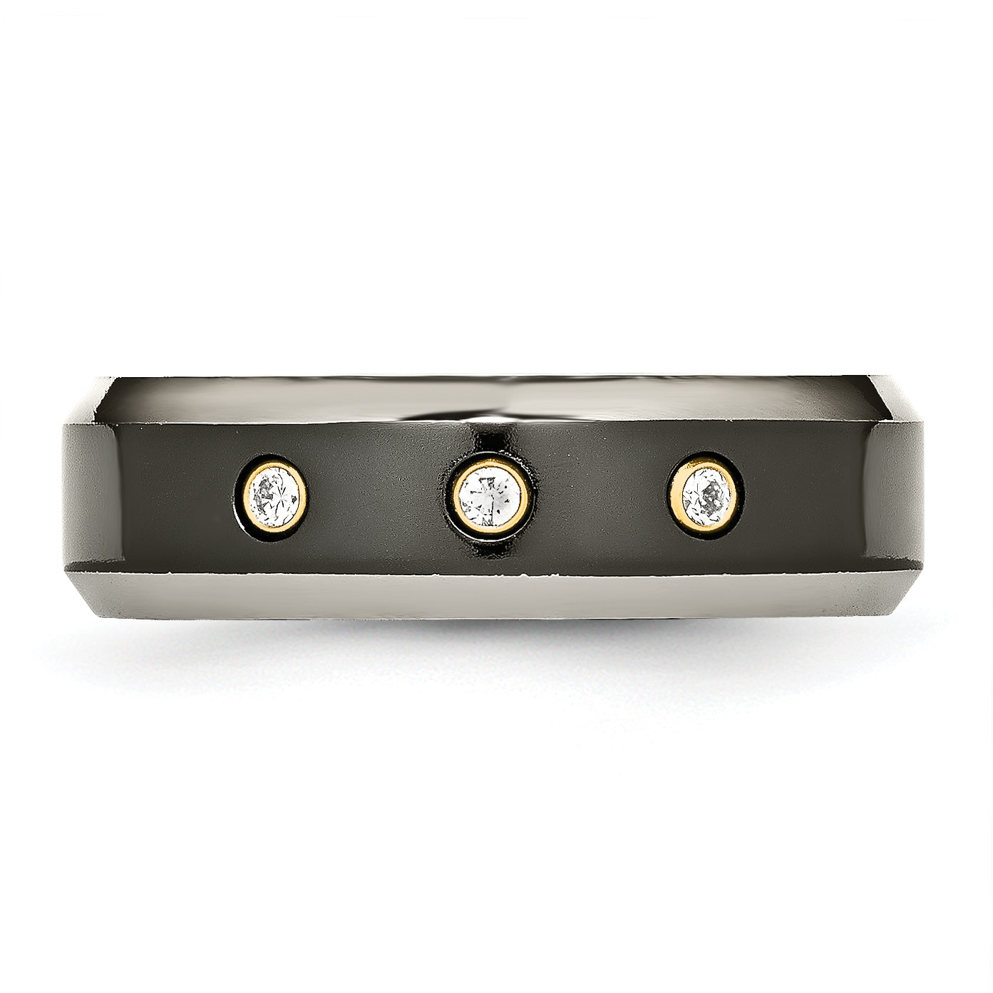 Titanium Black Ti w/14K Inlay 1/10ct Diamond Beveled Edge 7mm Band