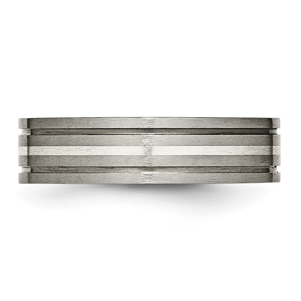 Chisel Titanium Brushed with Sterling Silver Inlay 6mm Grooved Band