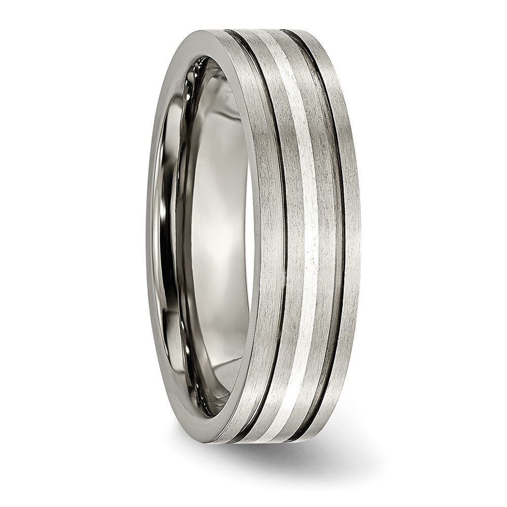 Chisel Titanium Brushed with Sterling Silver Inlay 6mm Grooved Band