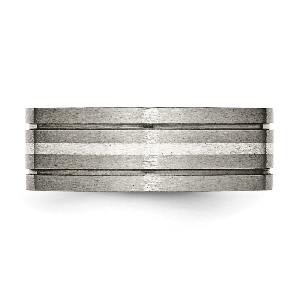 Titanium Brushed w/Sterling Silver Inlay 8mm Grooved Band