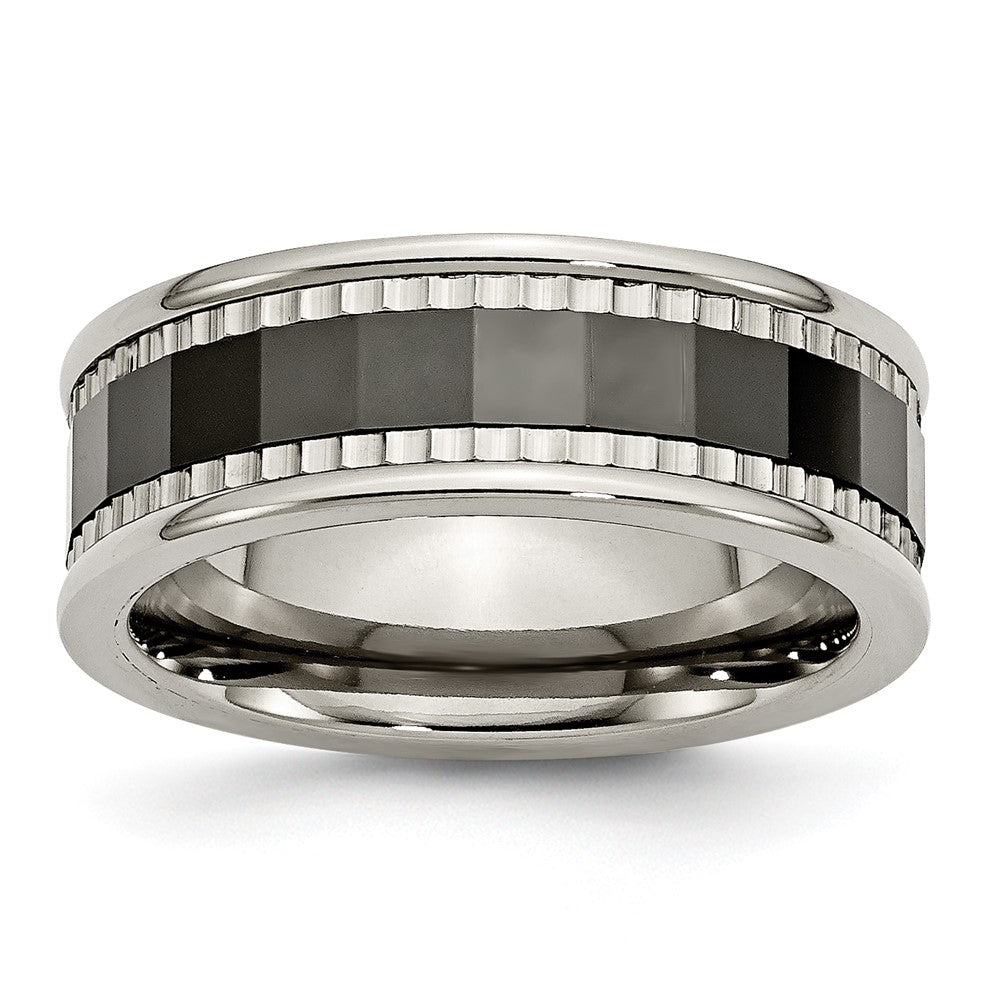 Titanium w/Sawtooth Accent/Polished Black Ceramic Center 8mm Band