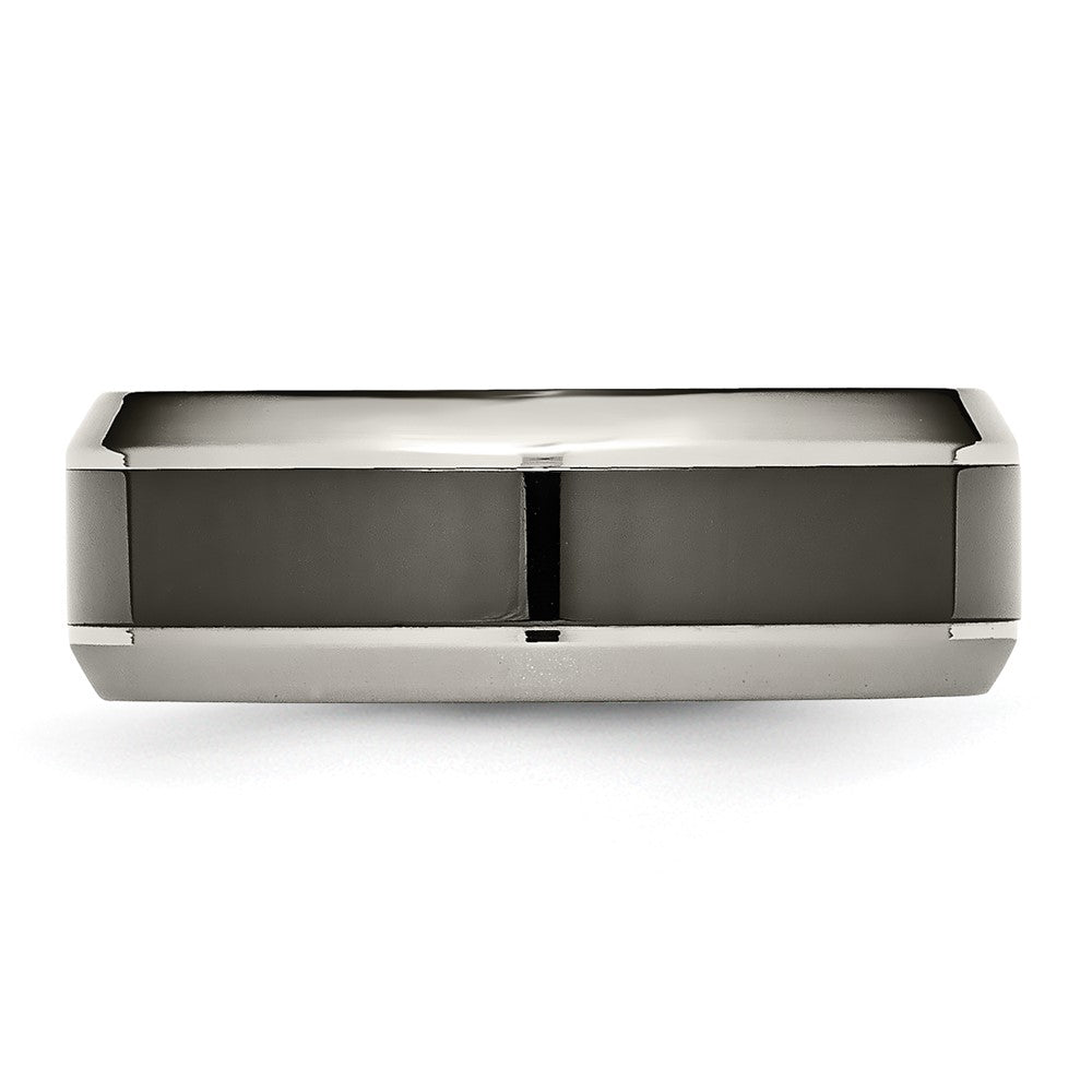 Chisel Titanium Polished with Black Ceramic Center 8mm Beveled Band