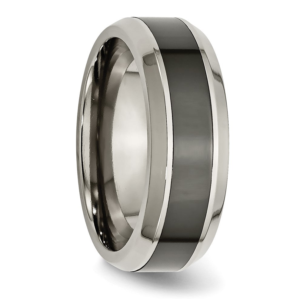Chisel Titanium Polished with Black Ceramic Center 8mm Beveled Band