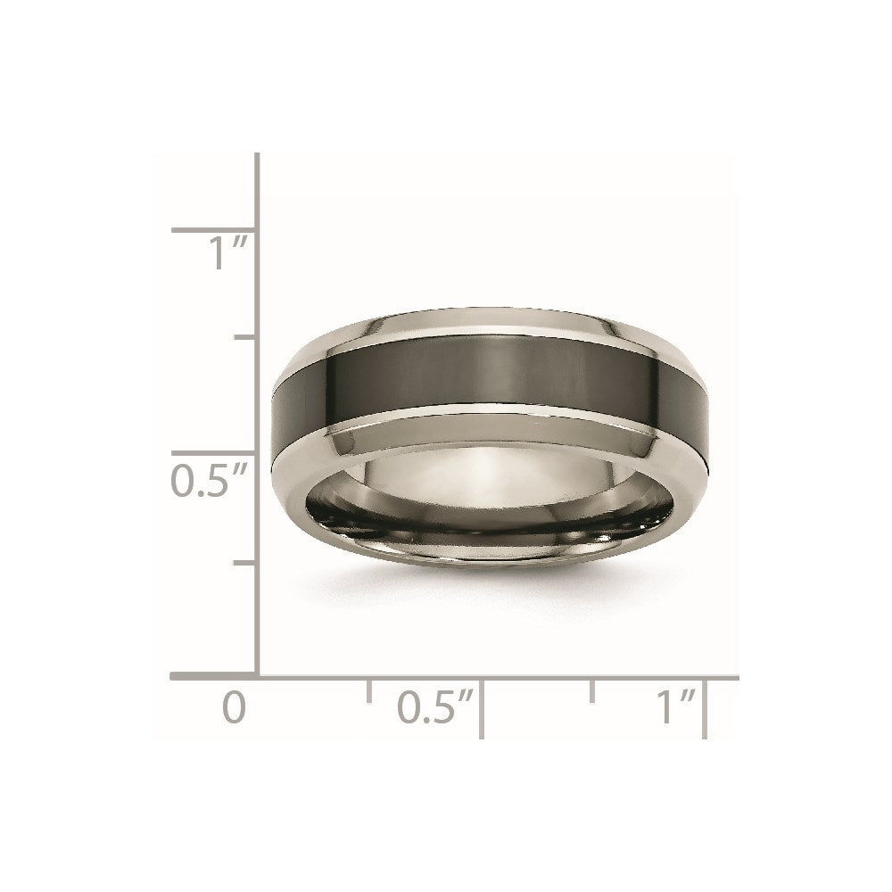 Chisel Titanium Polished with Black Ceramic Center 8mm Beveled Band