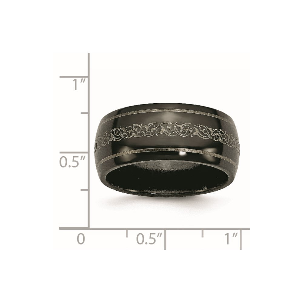 Titanium Black Ti Domed with Laser Pattern 10mm Polished Band