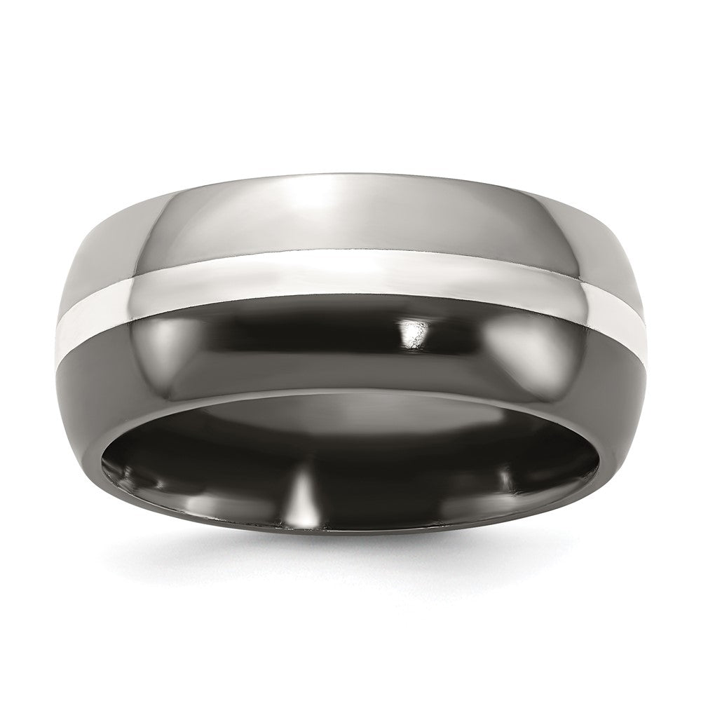 Titanium Black Ti with Sterling Silver Inlay 9mm Polished Band