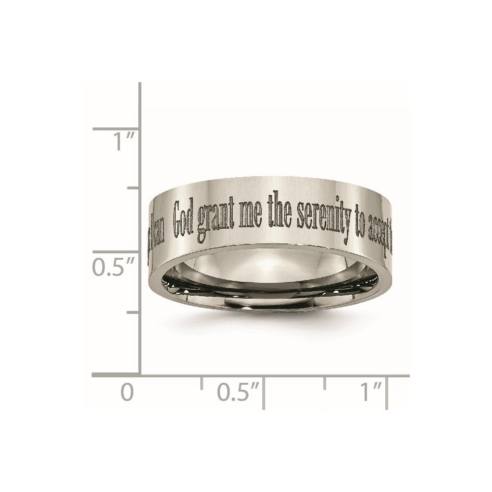 Chisel Titanium Polished Serenity Prayer Laser Design 8mm Flat Band