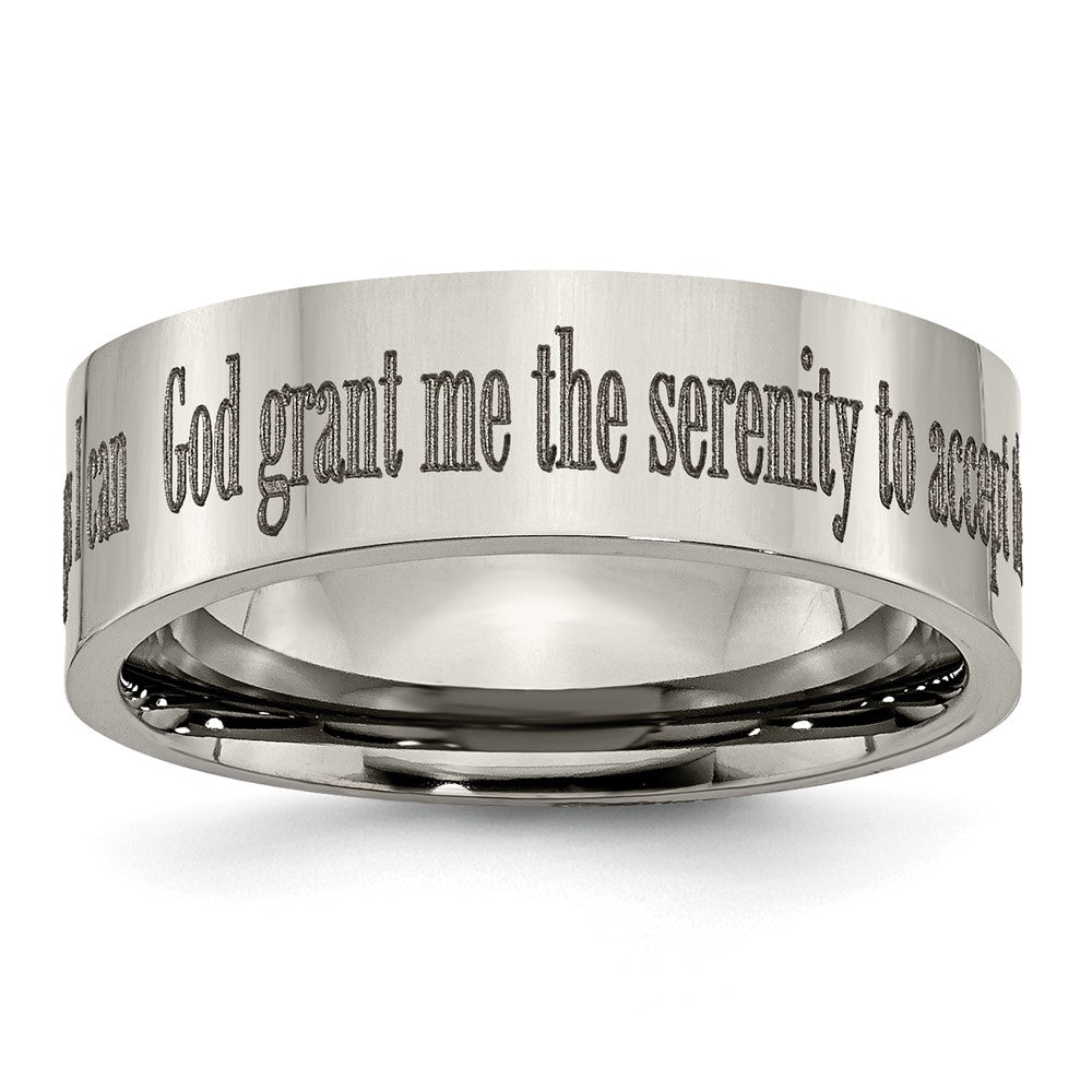 Chisel Titanium Polished Serenity Prayer Laser Design 8mm Flat Band