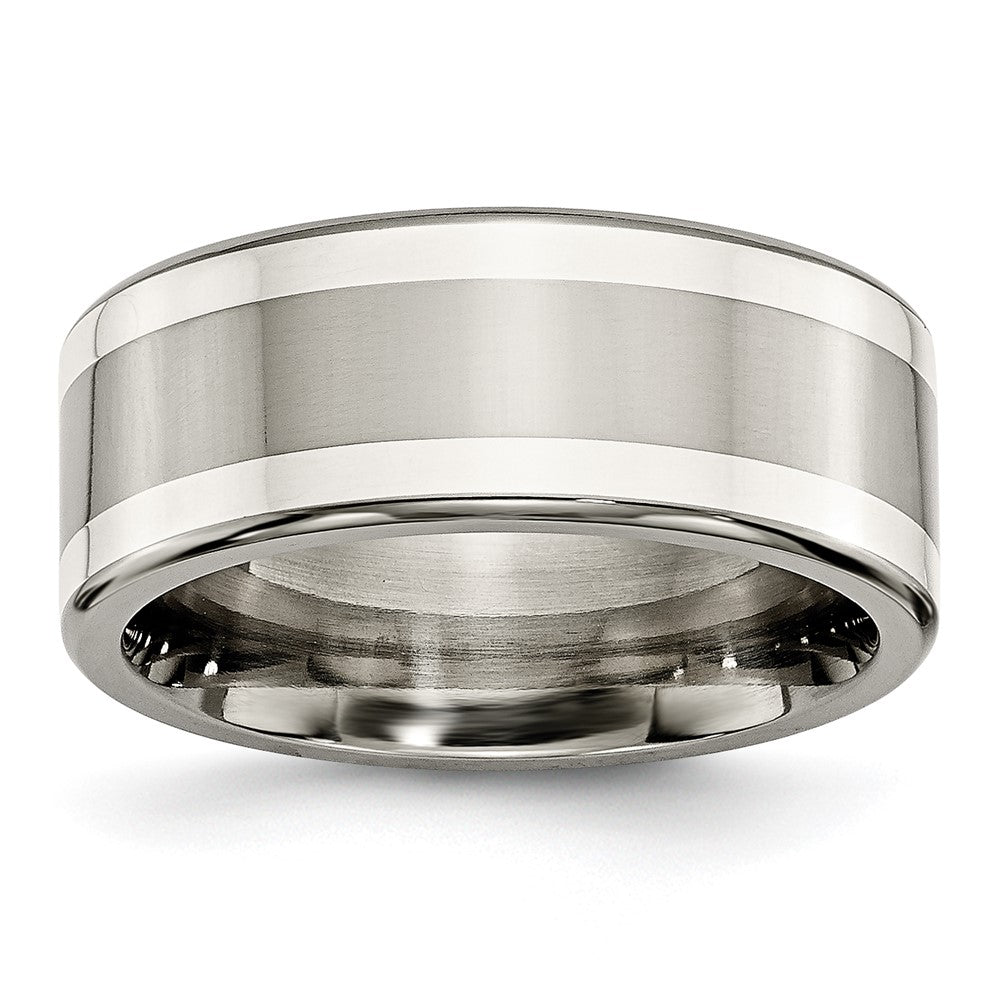 Titanium w/ Argentium .925 Silver Inlay 9mm Polished Flat Band