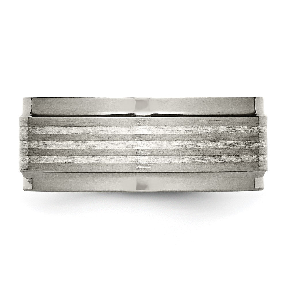 Titanium w/ Argentium .925 Silver Inlay Ridged Edge 9mm Band