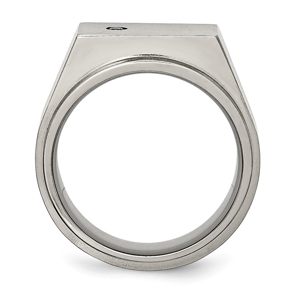 Chisel Titanium Brushed and Polished CZ Square Signet Ring