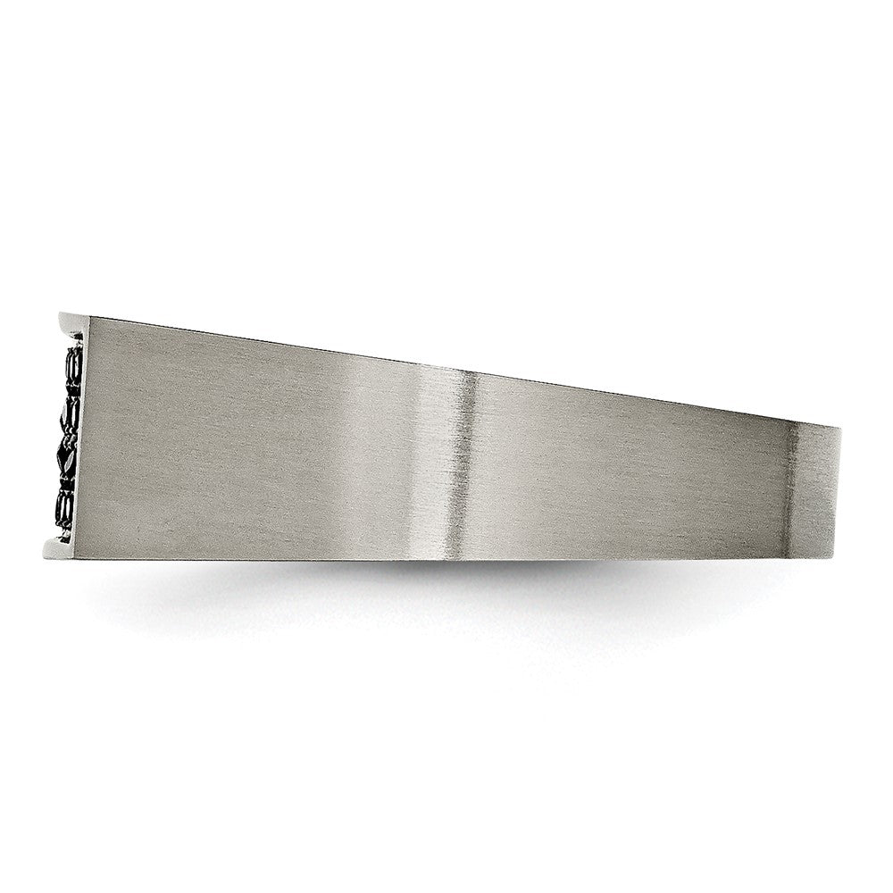 Chisel Titanium Brushed and Polished Black IP-plated CZ Signet Ring