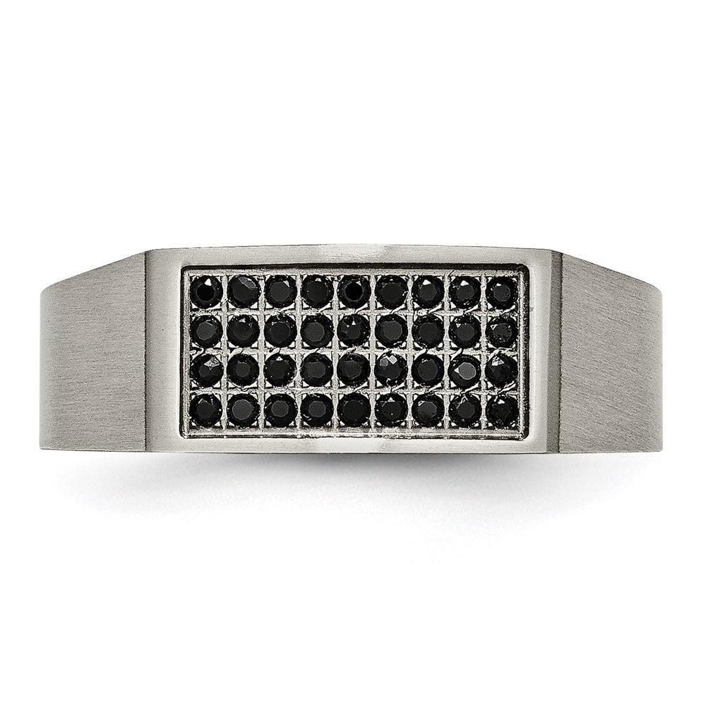 Chisel Titanium Brushed and Polished Black IP-plated CZ Signet Ring