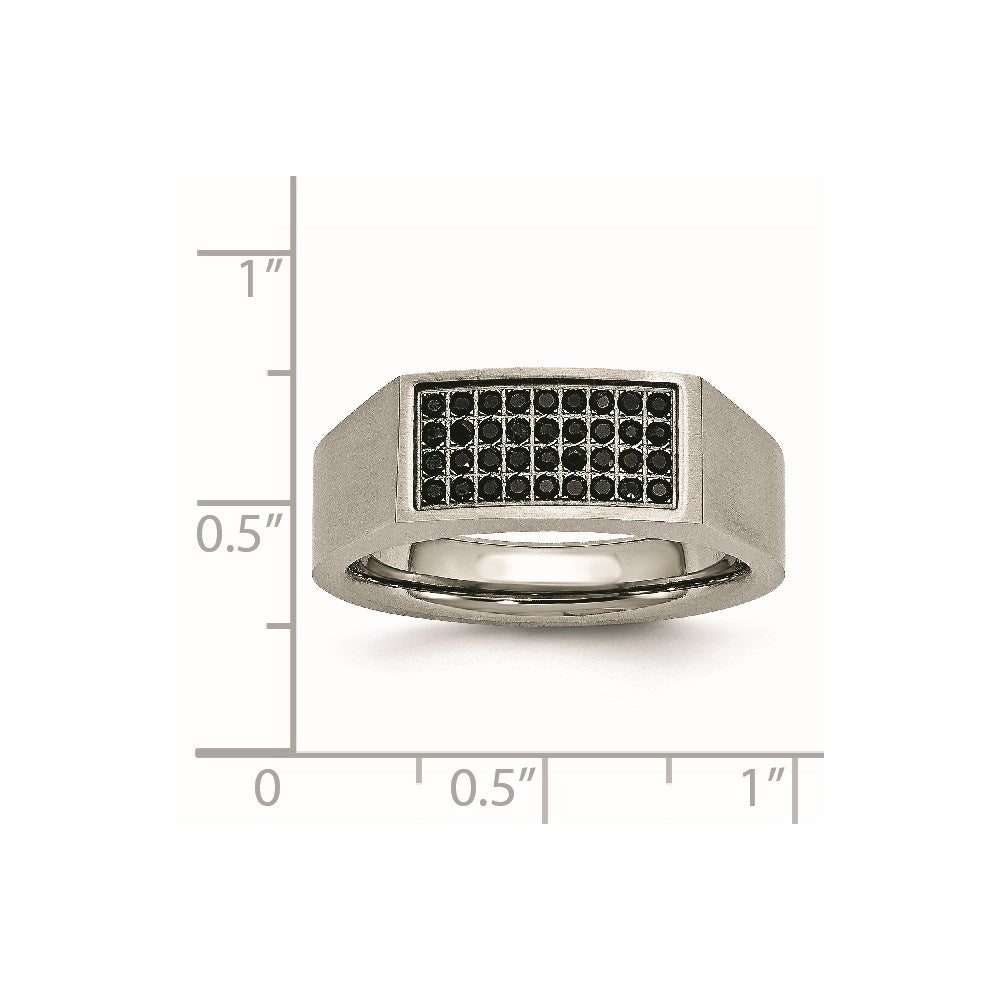 Chisel Titanium Brushed and Polished Black IP-plated CZ Signet Ring