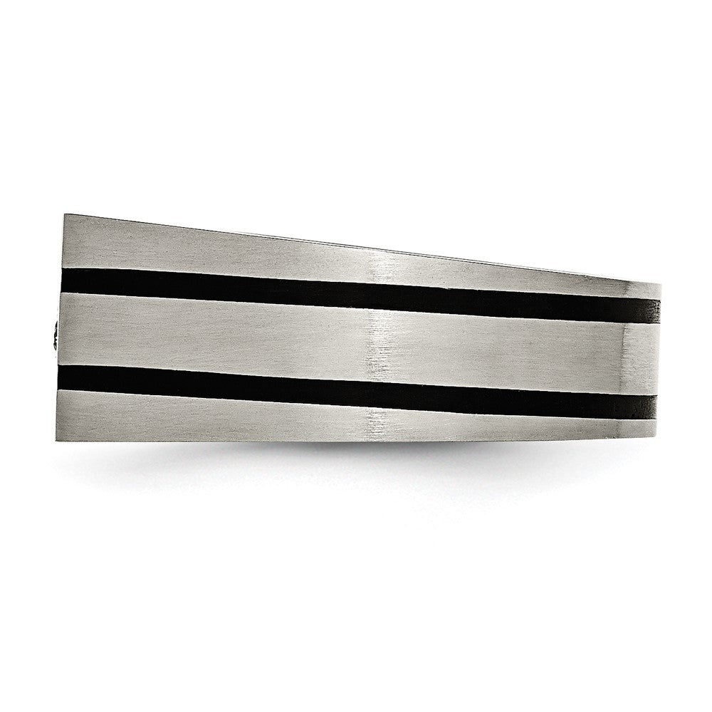 Chisel Titanium Brushed and Polished Black IP-plated CZ Signet Ring