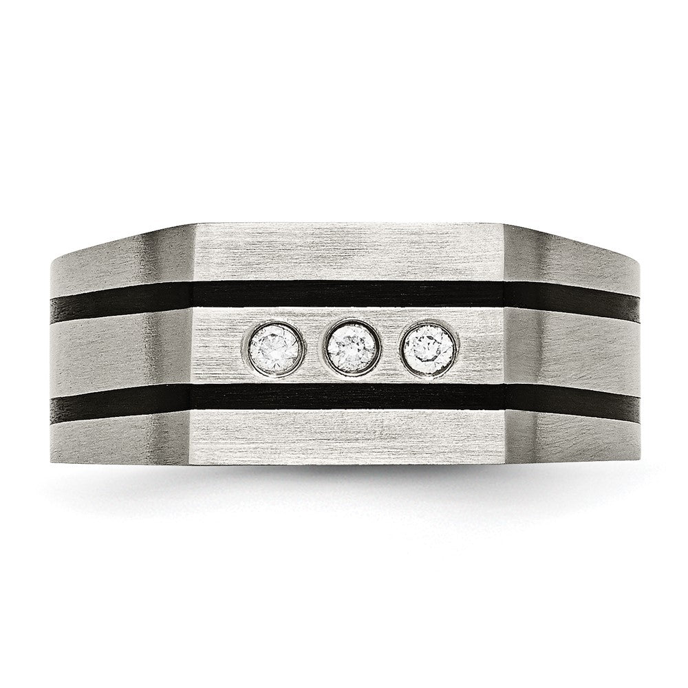Chisel Titanium Brushed and Polished Black IP-plated CZ Signet Ring