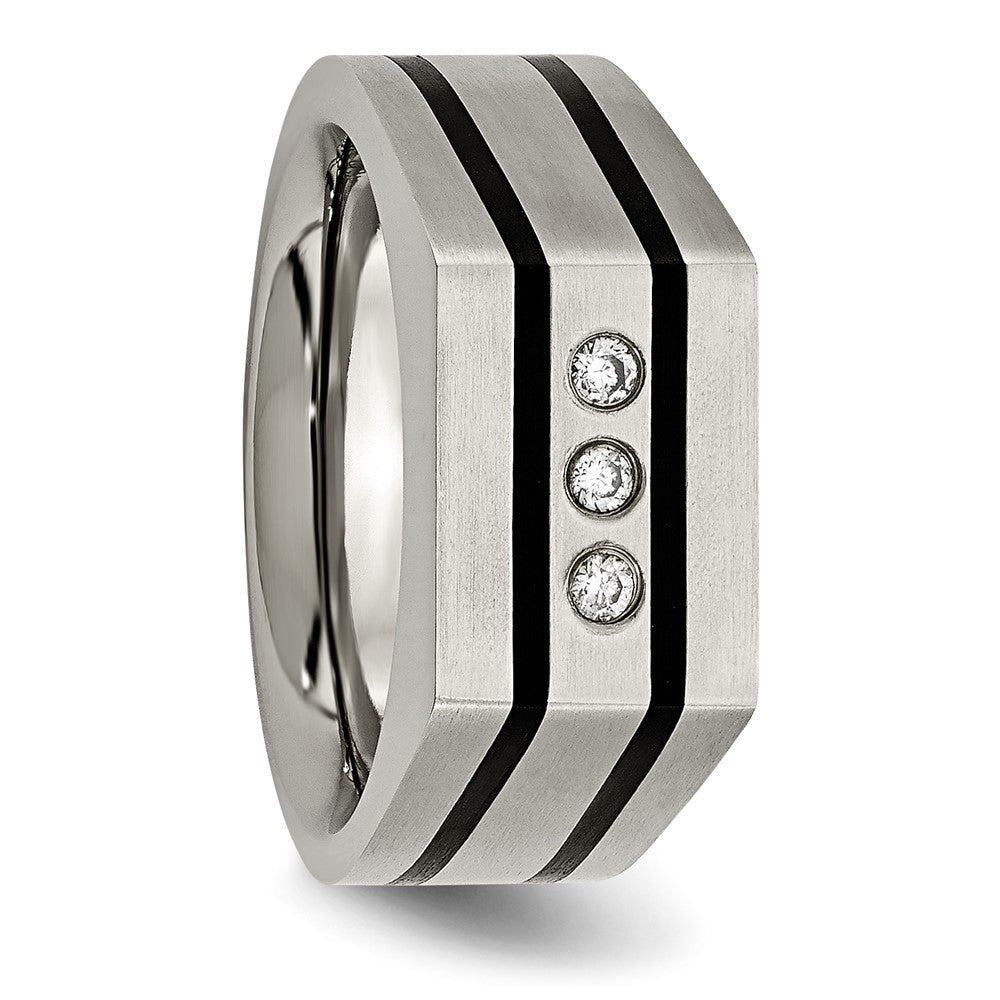 Chisel Titanium Brushed and Polished Black IP-plated CZ Signet Ring