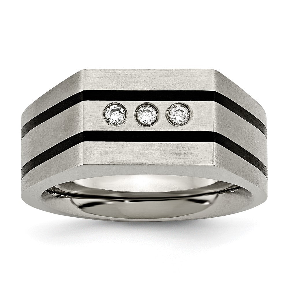 Chisel Titanium Brushed and Polished Black IP-plated CZ Signet Ring