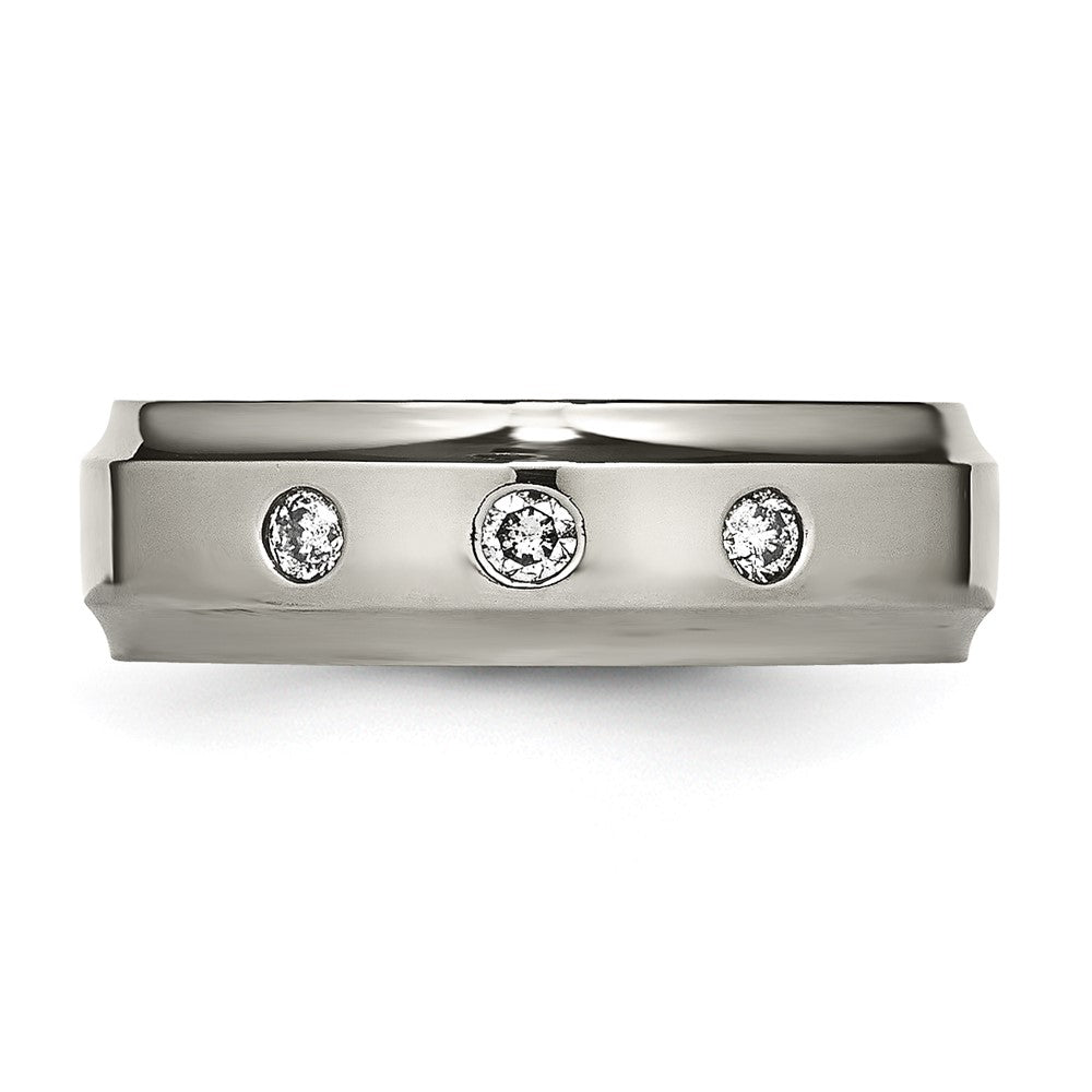 Chisel Titanium Polished 1/5 Carat Diamond Ridged Edge 7mm Band