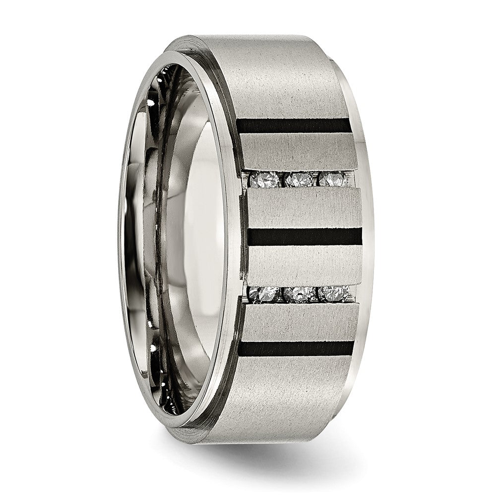 Chisel Titanium Brushed and Polished Black IP-plated 0.15 Carat Diamond 9mm Band