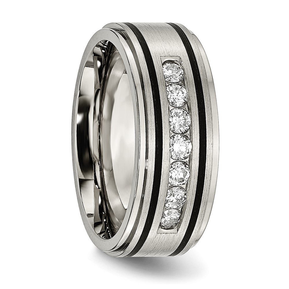 Chisel Titanium Brushed Polished and Enameled 1/2 Carat Diamond 9mm Band