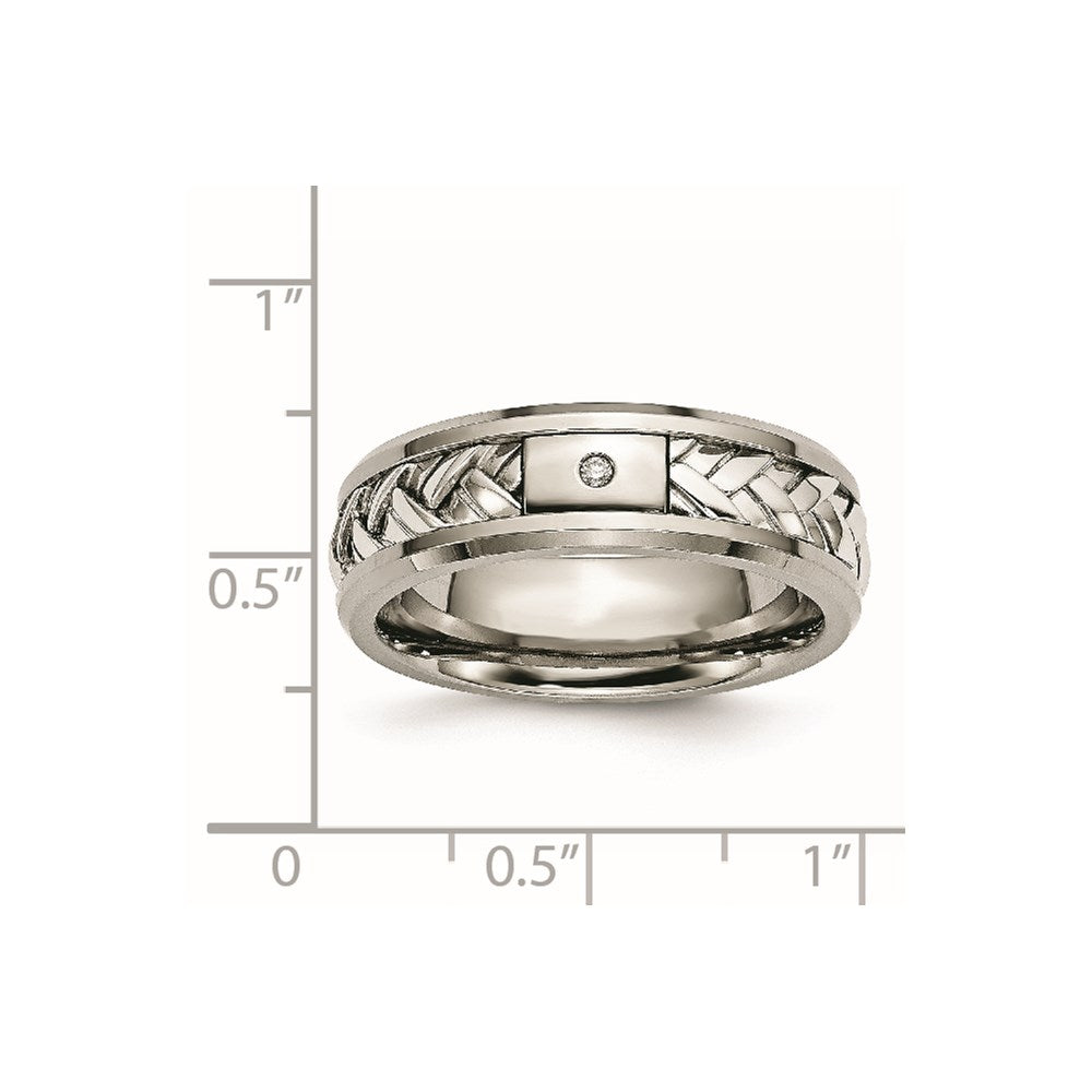 Chisel Titanium with Sterling Silver Inlay Polished 1pt. Diamond 7mm Band