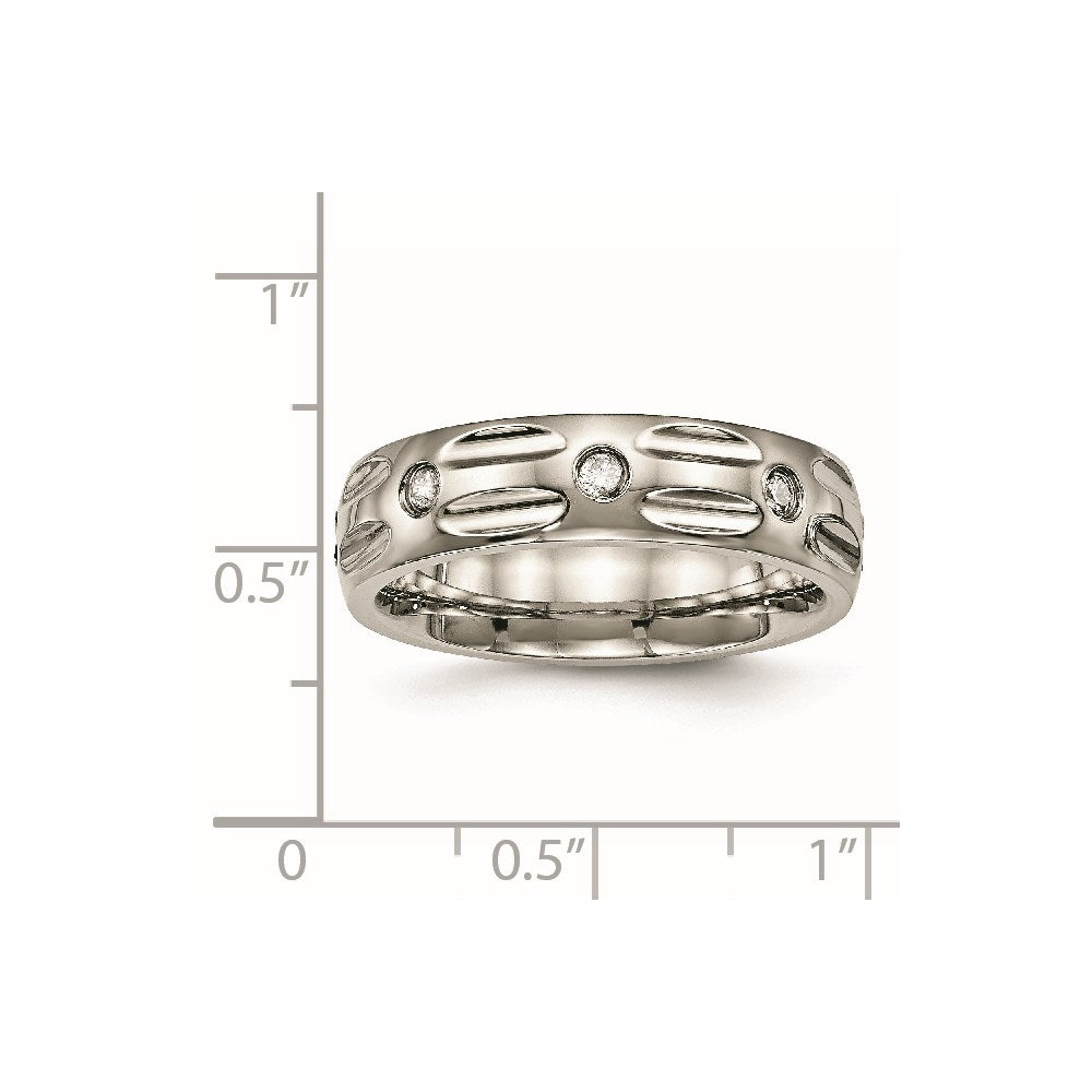 Titanium Polished with CZ 6mm Grooved Band