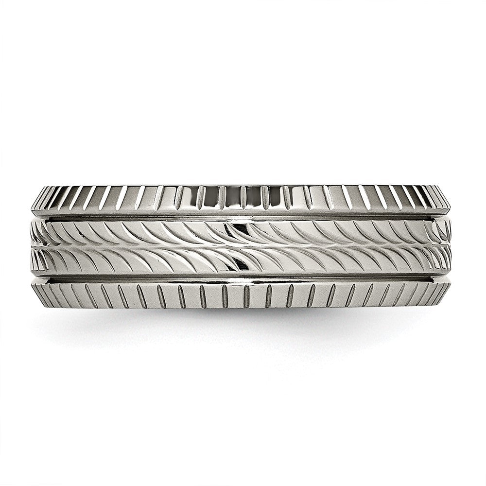 Titanium Polished Grooved and Textured 7mm Band