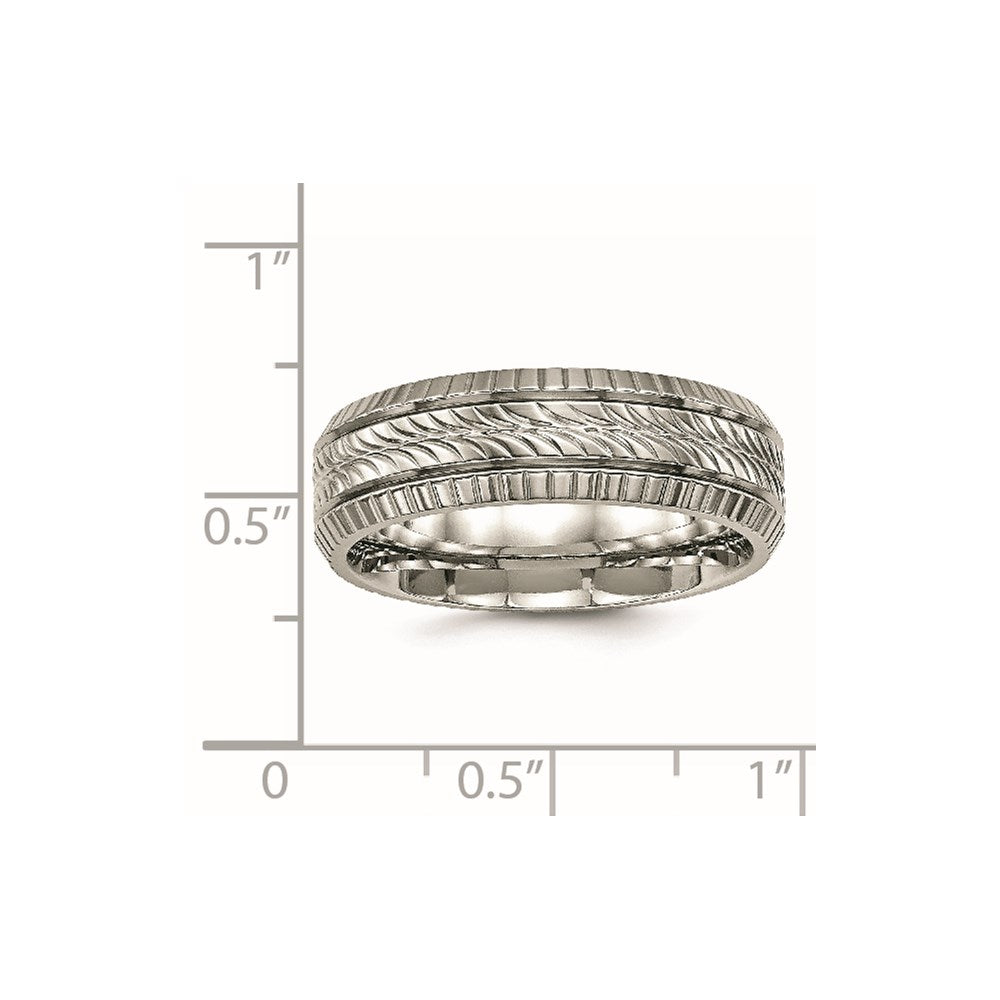 Titanium Polished Grooved and Textured 7mm Band