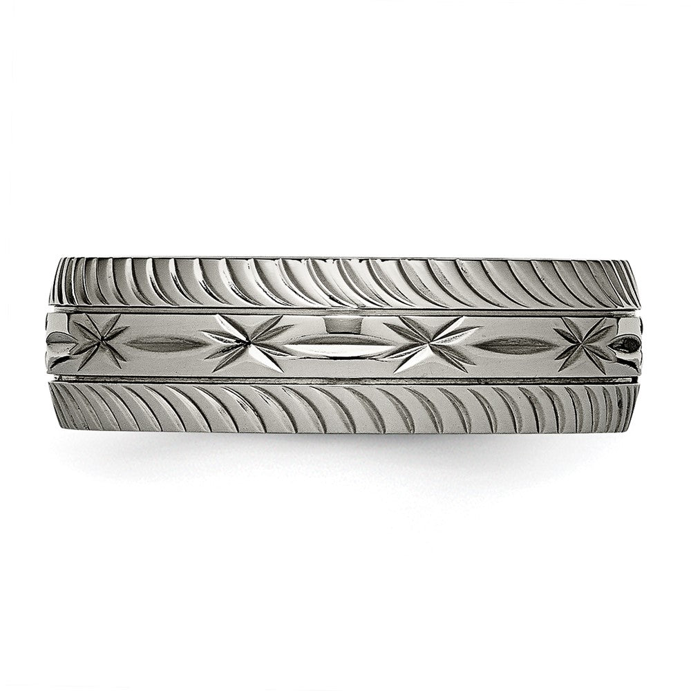 Chisel Titanium Polished Diamond Cut 7mm Band