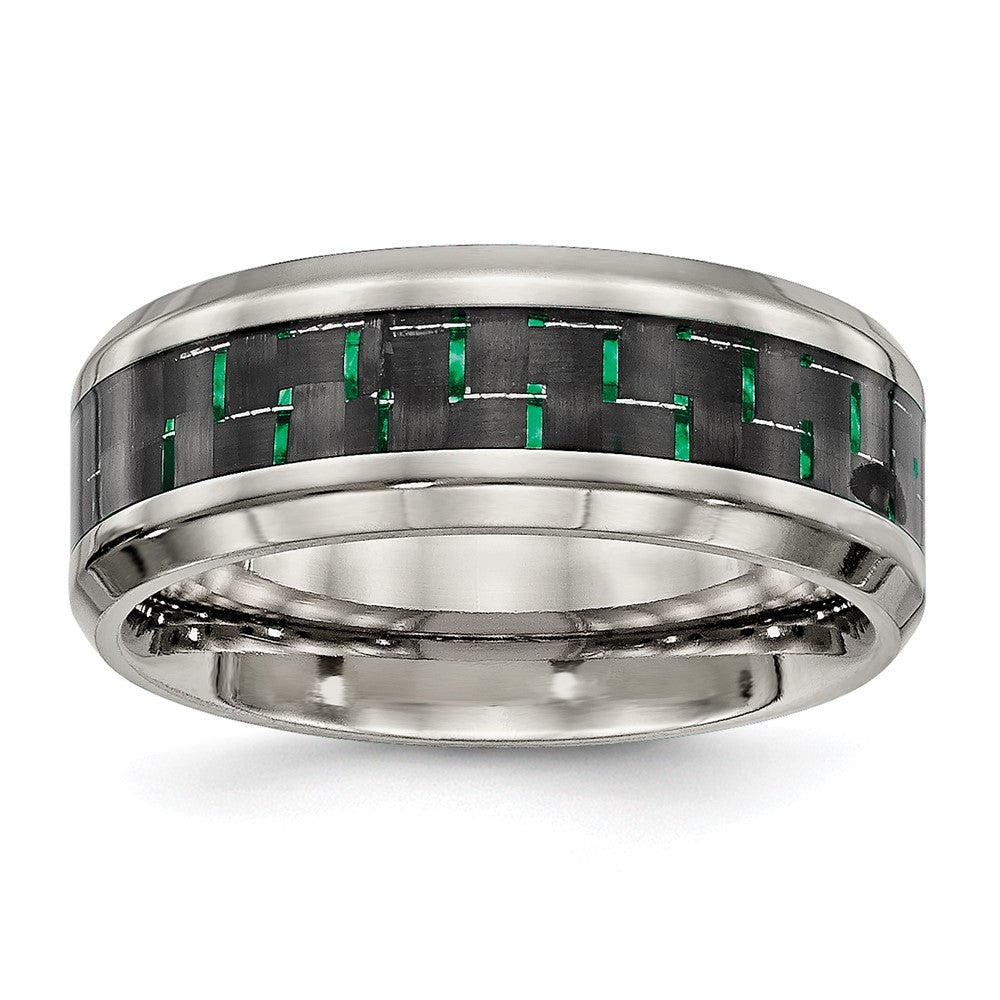 Chisel Titanium Polished with Black and Green Carbon Fiber Inlay 8mm Band