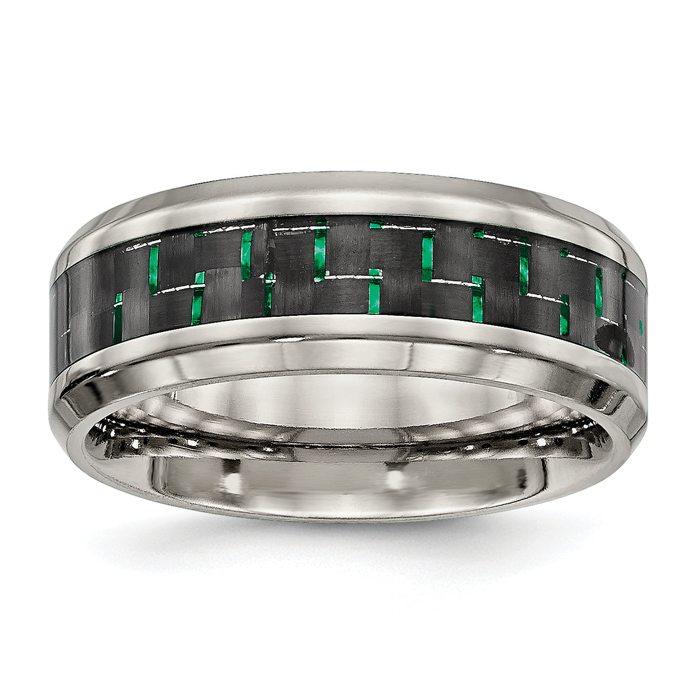 Chisel Titanium Polished with Black and Green Carbon Fiber Inlay 8mm Band