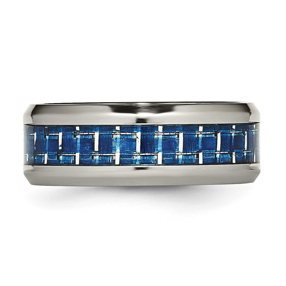 Chisel Titanium Polished with Blue and White Carbon Fiber Inlay 8mm Band