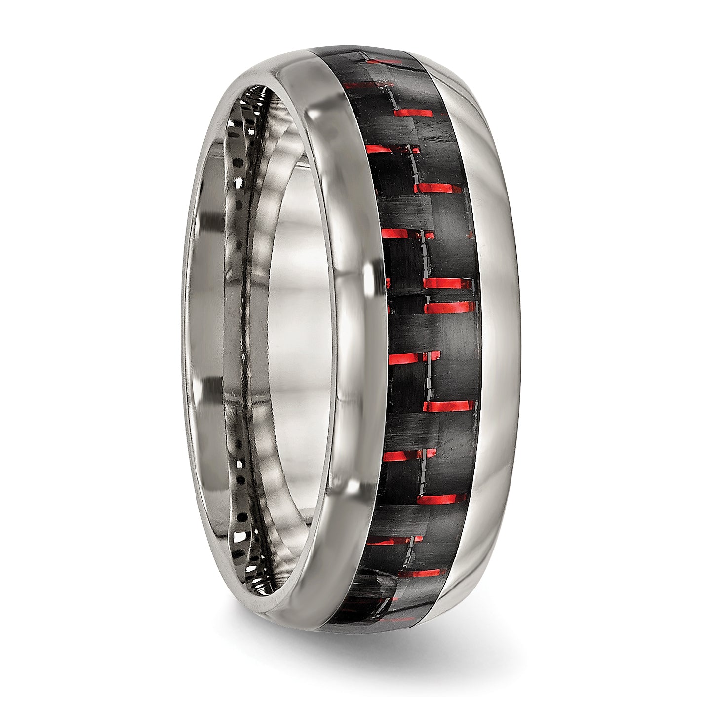 Chisel Titanium Polished with Black and Red Carbon Fiber Inlay 8mm Band
