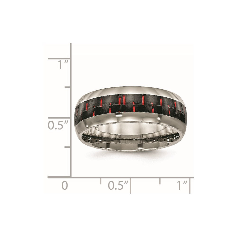 Chisel Titanium Polished with Black and Red Carbon Fiber Inlay 8mm Band