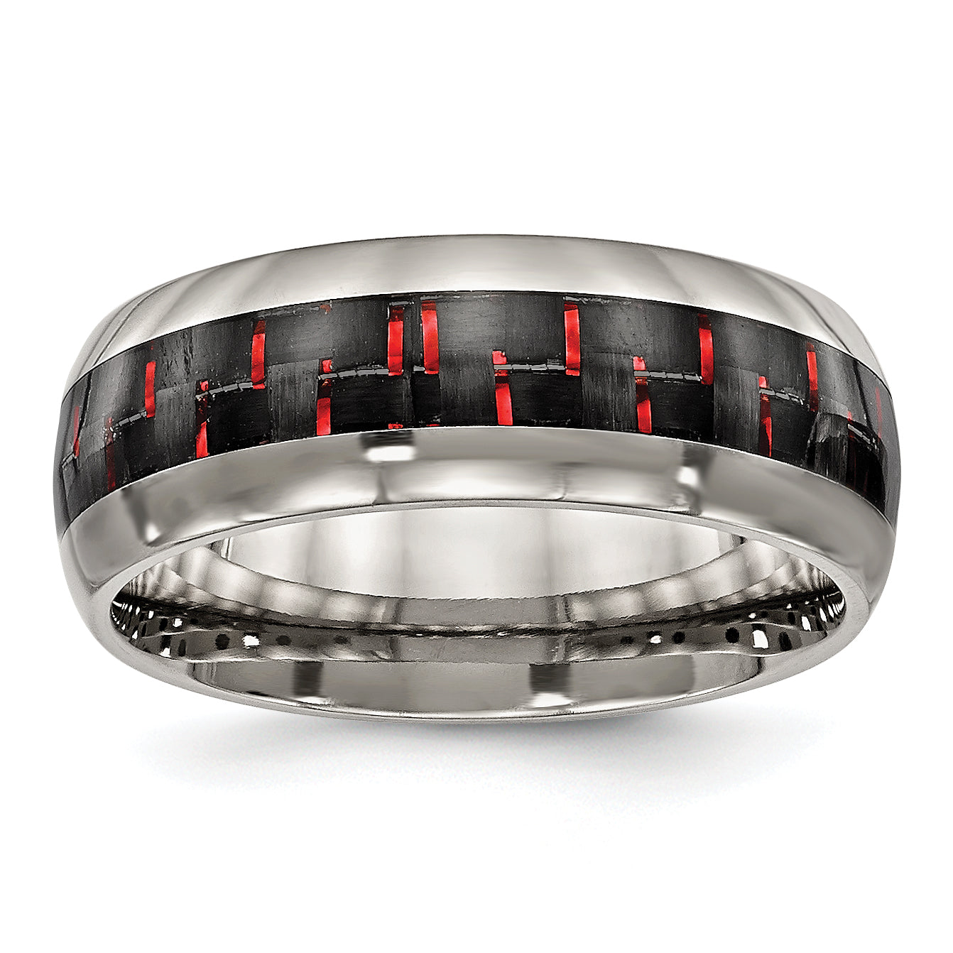 Chisel Titanium Polished with Black and Red Carbon Fiber Inlay 8mm Band