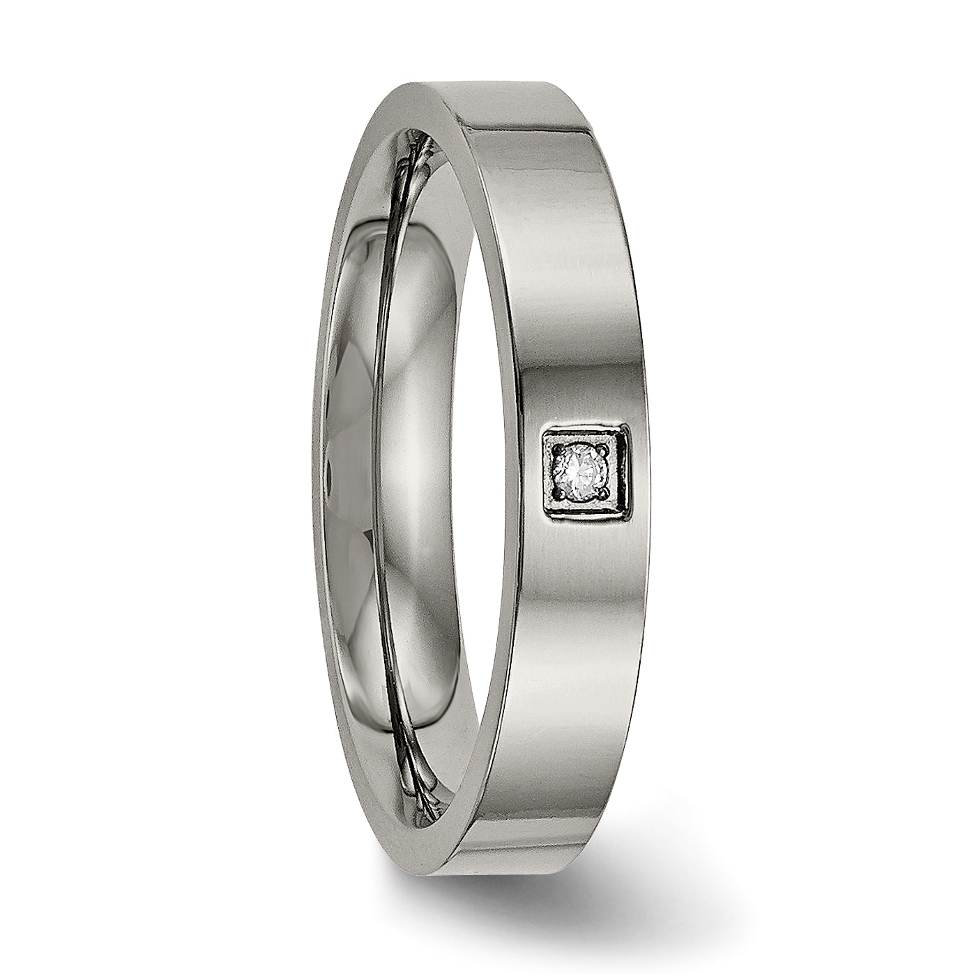 Chisel Titanium Polished with CZ 4mm Flat Comfort Fit Band
